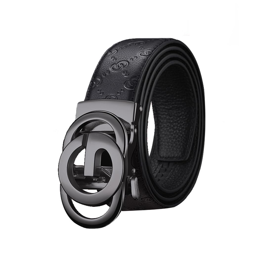 GUSTAVE® Men Leather Dress Belt Business Automatic Buckle Belt-Black GUSTAVE® Men Leather Dress Belt Business Automatic Buckle Belt-Black